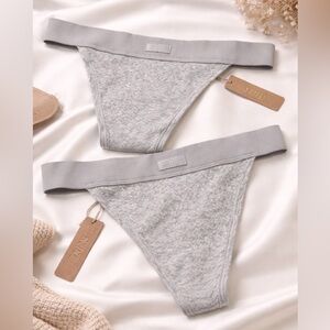 XL size- two brand new SKIMS NWT Cotton Ribbed Light Grey Thong Bottoms
